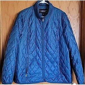 Lands End 1X Quilted Primaloft Jacket Teal Blue Full Zip Quilted Lightweight